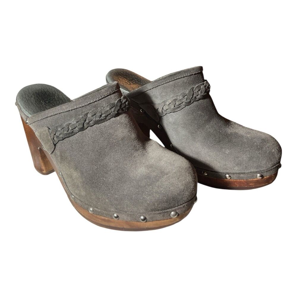 UGG Women’s Kaylee Mules Clogs Studded Wooden Heels Slip On Gray Size 9